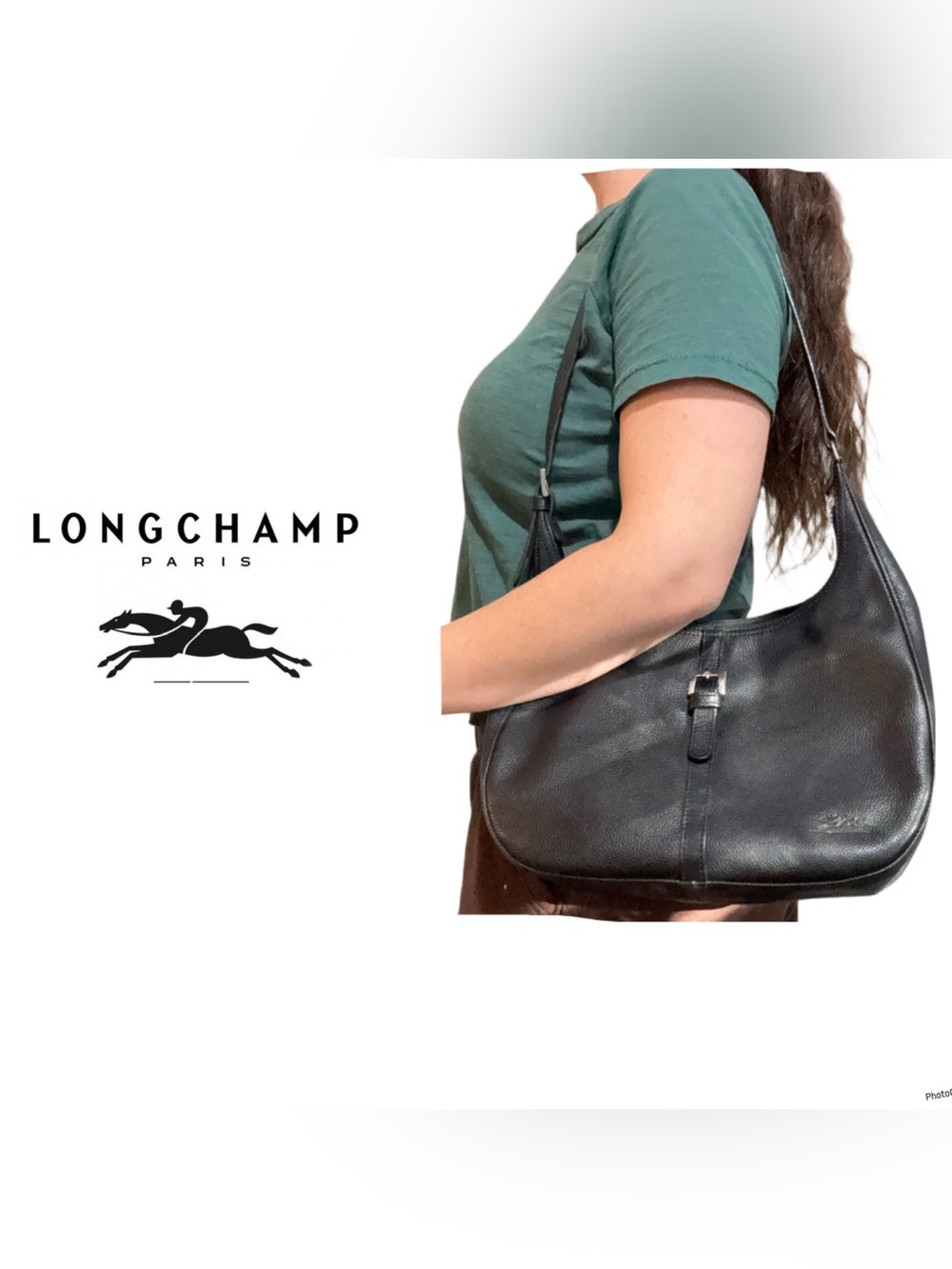 Longchamp Black Leather Hobo Shoulder Bag